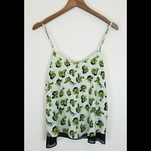 Topshop Green floral flowy tank
